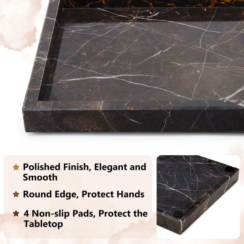Zilukar Real Natural Marble Tray for Bathroom  Vanity  Kitchen and Desktop  Rectangle Genuine Marble Stone Tray for Jewelry  Cosmetics  Candles  Lotion  Perfume and Home Decor Brown - Image 3